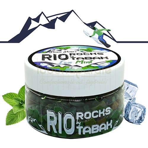 Recipient cu 100 grame de aroma fara tutun si fara nicotina pentru narghilea RIO Rocks by RioTabak Menta cu Gheata
